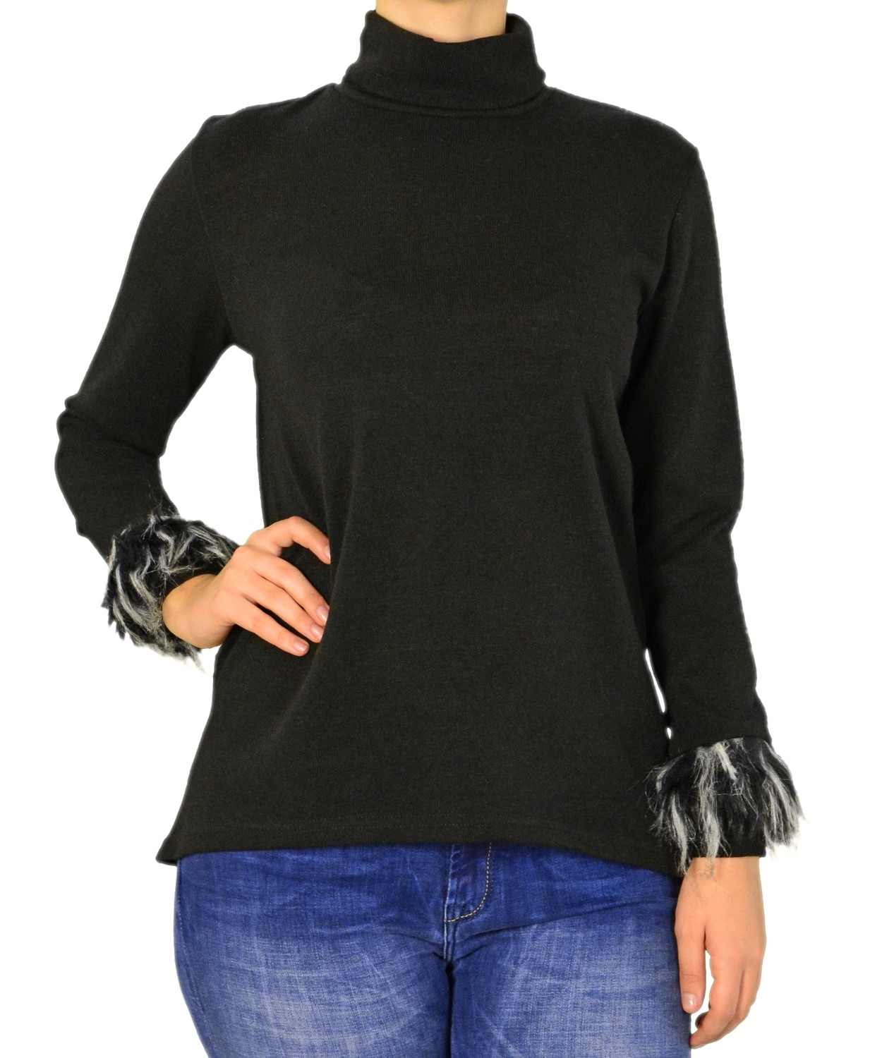 Γυναικεία μπλούζα ζιβάγκο Lipsy μαύρη γουνάκι 2170162F